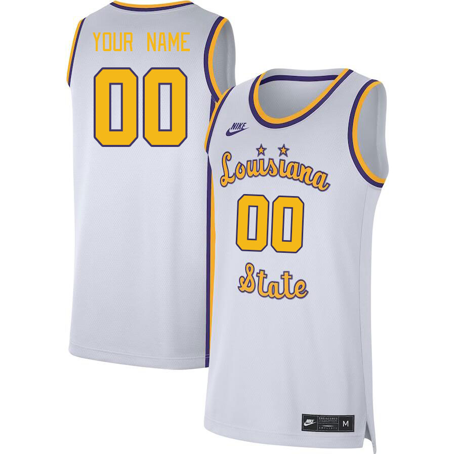 Custom LSU Tigers Name And Number College Basketball Jerseys Stitched-White